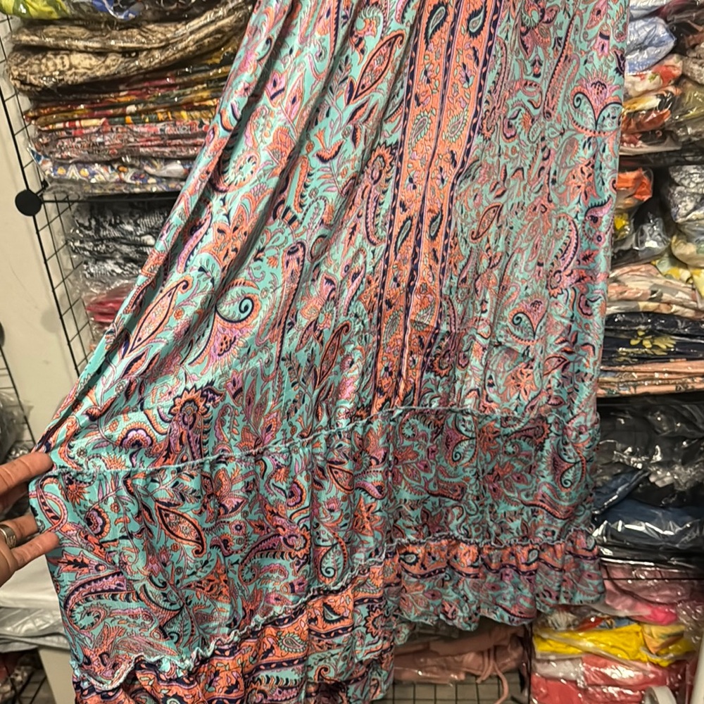 Teal multi colored Spaghetti Strap Resort Sundress Maxi - Picture 2 of 7